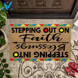 Stepping Out On Faith Stepping Into Blessings - African American Coir Pattern Print Doormat
