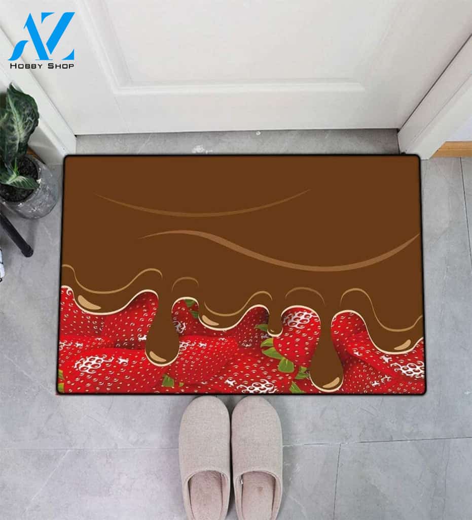 Strawberries Melted Chocolate Doormat Welcome Mat Housewarming Gift Home Decor Funny Doormat Gift Idea For Fruit Lovers Gift For Friend