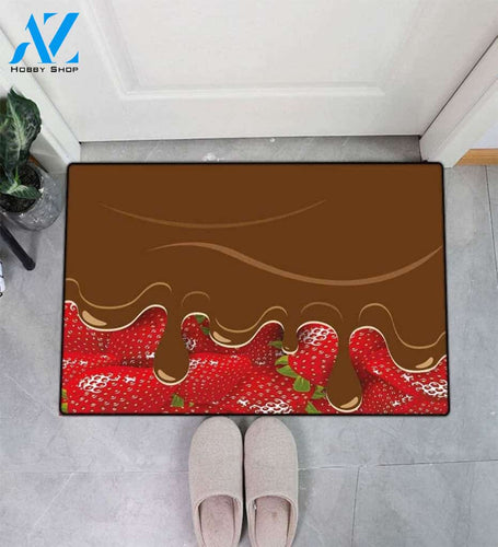 Strawberries Melted Chocolate Doormat Welcome Mat Housewarming Gift Home Decor Funny Doormat Gift Idea For Fruit Lovers Gift For Friend