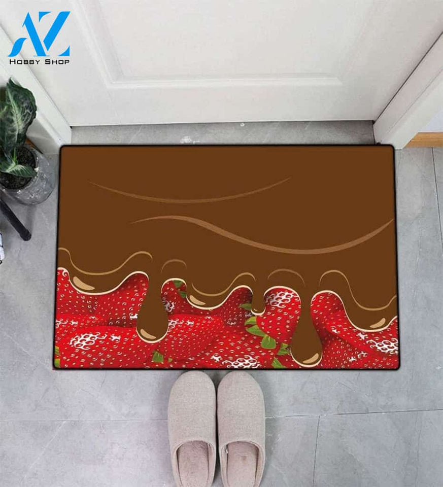 Strawberries Melted Chocolate Doormat Welcome Mat Housewarming Gift Home Decor Funny Doormat Gift Idea For Fruit Lovers Gift For Friend