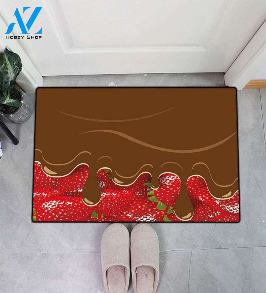 Strawberries Melted Chocolate Doormat Welcome Mat Housewarming Gift Home Decor Funny Doormat Gift Idea For Fruit Lovers Gift For Friend