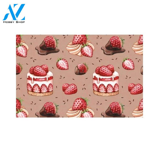 Personalized Name Family House Strawberry Chocolate Fruits Cake Doormat Housewarming Gift Family Welcome Mat Gift For Friend Family