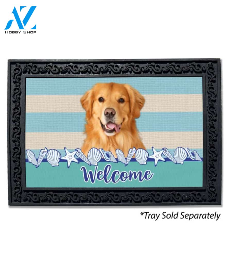 Stripes and Seashells Golden Retriever Doormat - 18" x 30"