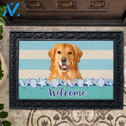 Stripes and Seashells Golden Retriever Doormat - 18" x 30"