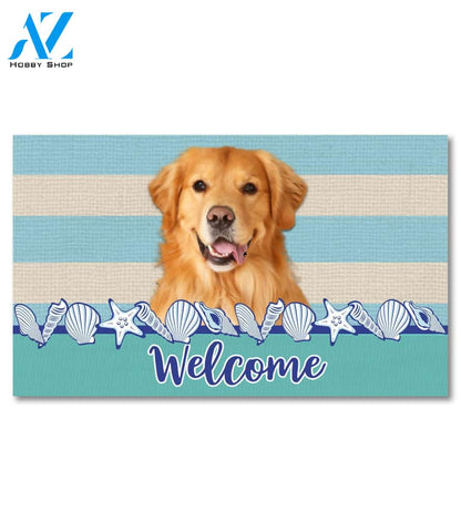 Stripes and Seashells Golden Retriever Doormat - 18" x 30"