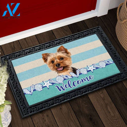 Stripes and Seashells Yorkie Doormat - 18" x 30"