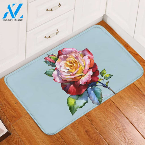 Stunning Rose Light Blue Door Mat