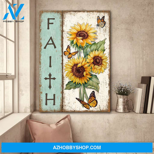 Stunning sunflowers and butterflies - Faith Jesus Portrait Canvas Prints, Wall Art