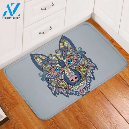 Stylized Wolf Gray Door Mat