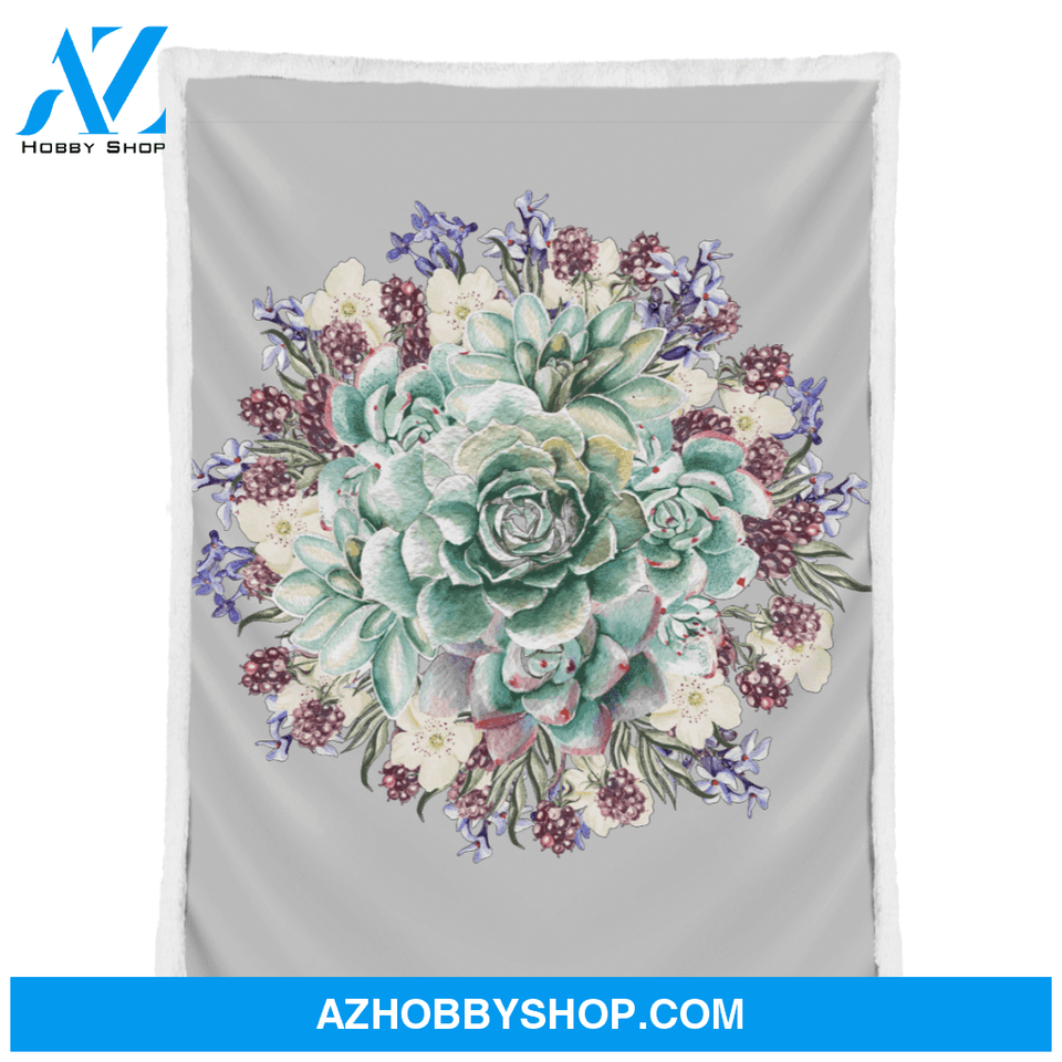 Succulent Blanket, A Succulent plant Fleece Throw Blanket, Gardening Lover
