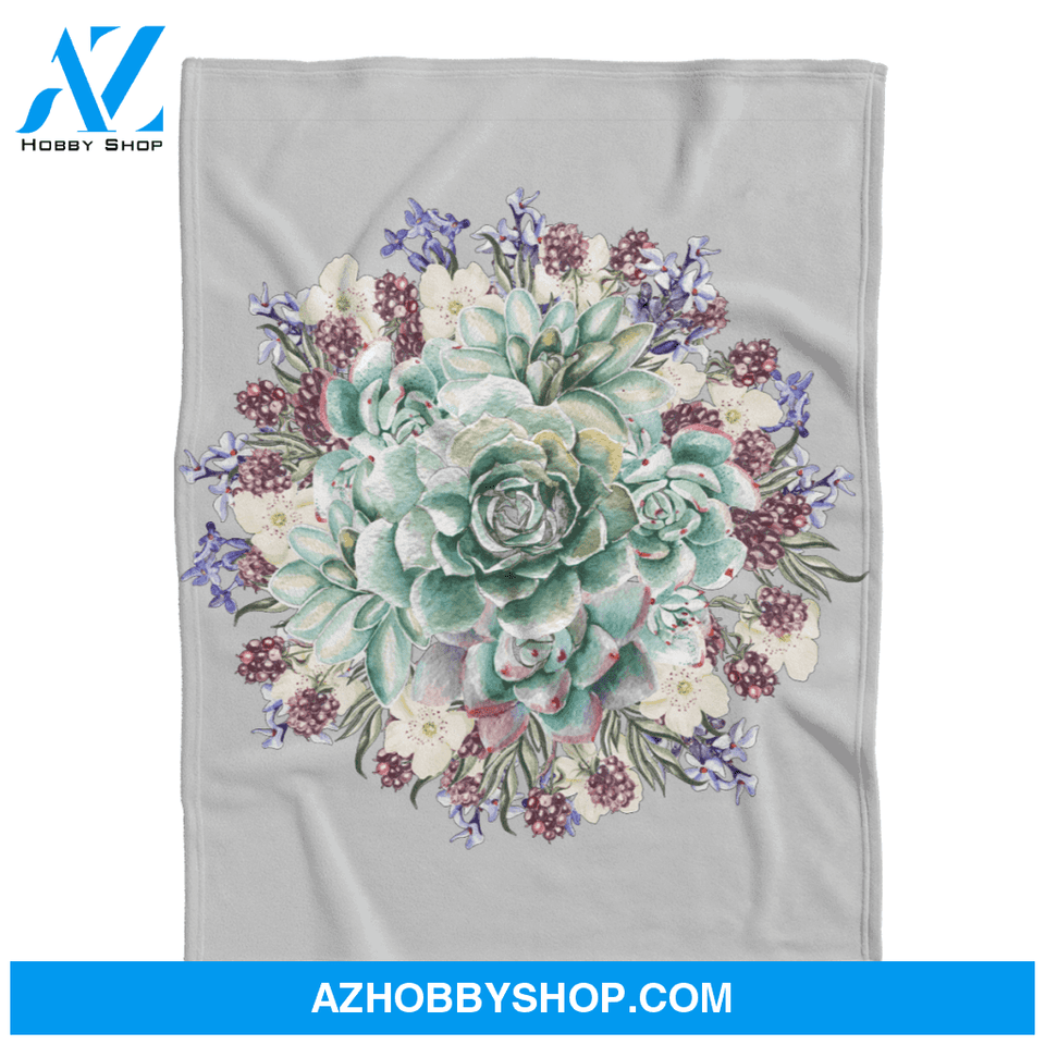 Succulent Blanket, A Succulent plant Fleece Throw Blanket, Gardening Lover