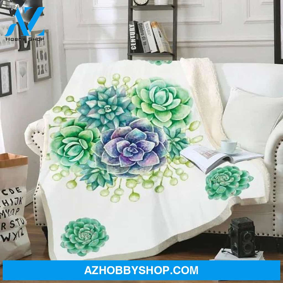 Succulent Throw Sherpa Fleece Blanket