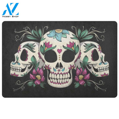 Sugar Skull Floral Skeleton Halloween Doormat Indoor and Outdoor Mat Entrance Rug Funny Home Decor Closing Gift Gift for Friend Family Gift Idea