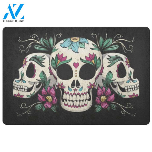 Sugar Skull Floral Skeleton Halloween Doormat Indoor and Outdoor Mat Entrance Rug Funny Home Decor Closing Gift Gift for Friend Idea