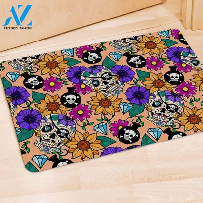 Sugar Skull Flower Door Mat