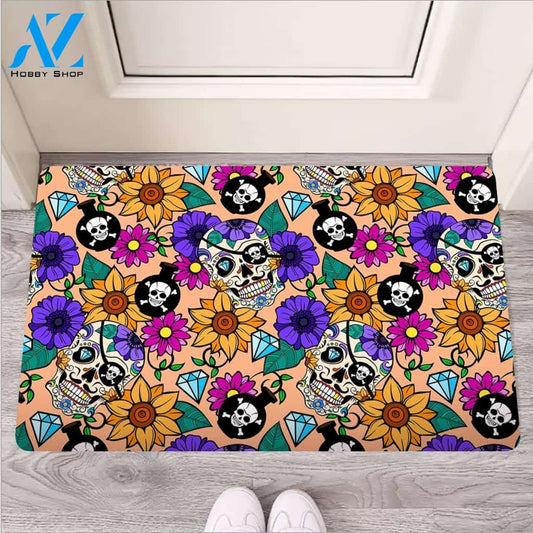 Sugar Skull Flower Door Mat