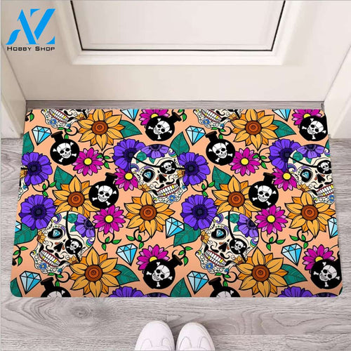 Sugar Skull Flower Door Mat