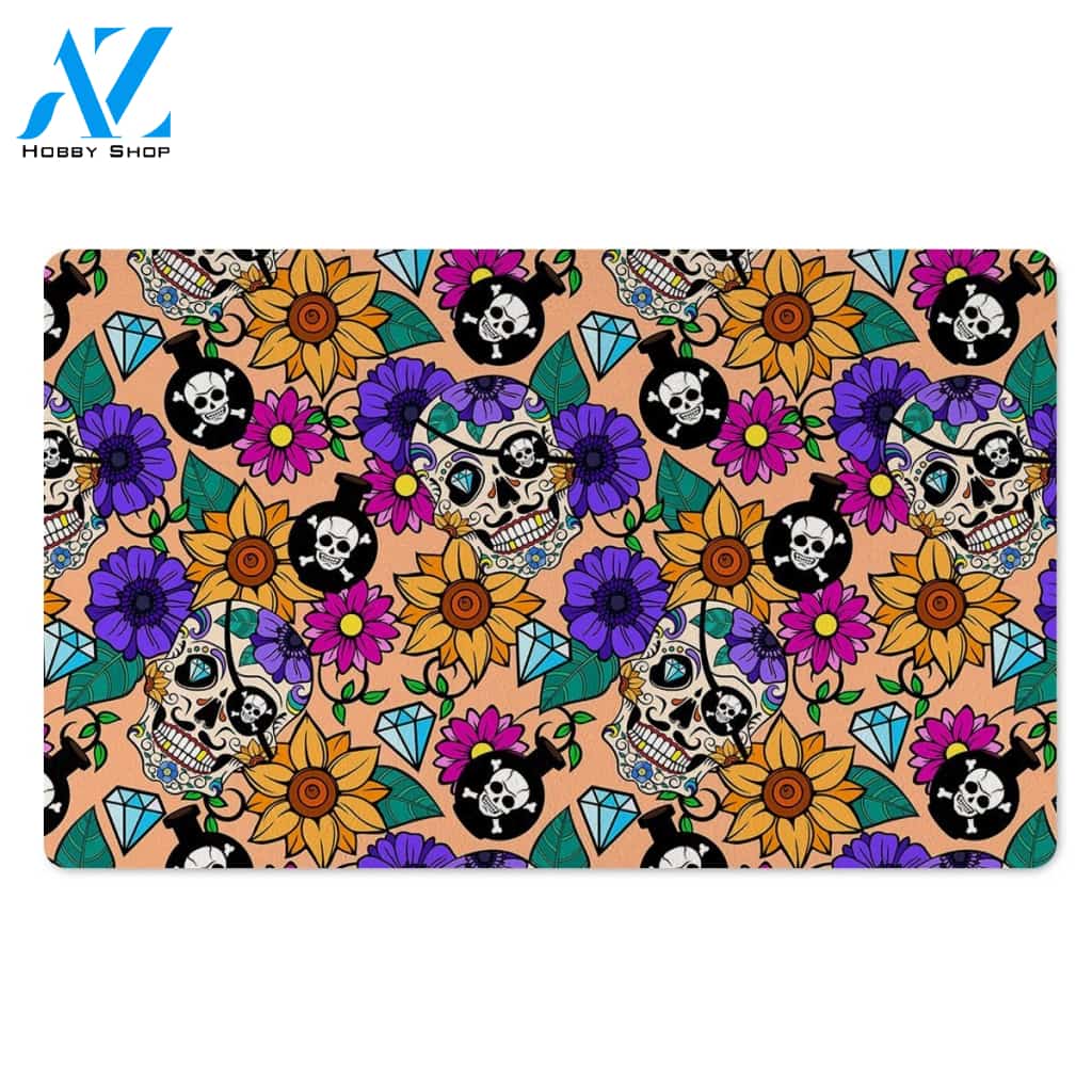 Sugar Skull Flower Door Mat
