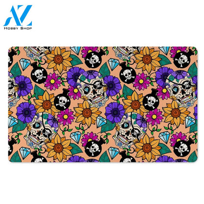 Sugar Skull Flower Door Mat