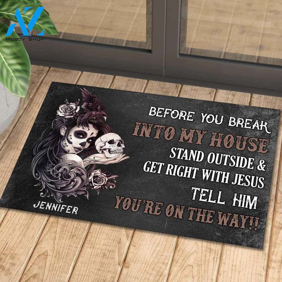 Sugar Skull Lady Personalize Doormat | Welcome Mat | House Warming Gift