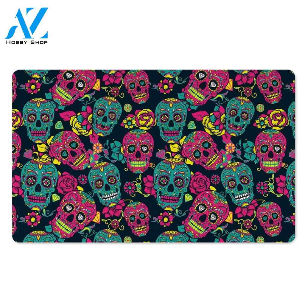 Sugar Skull Print Door Mat