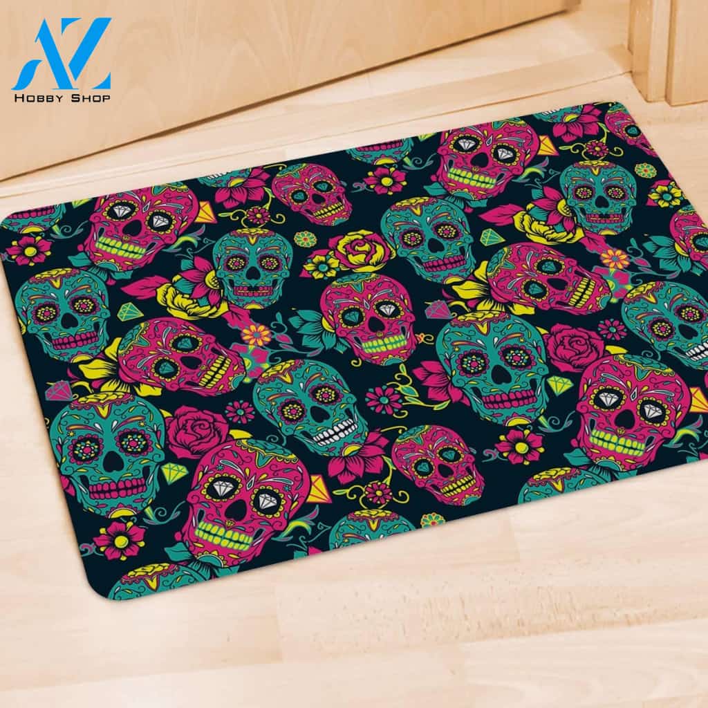 Sugar Skull Print Door Mat