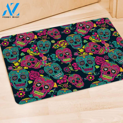 Sugar Skull Print Door Mat