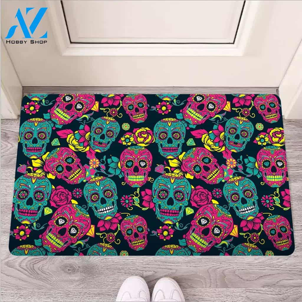 Sugar Skull Print Door Mat