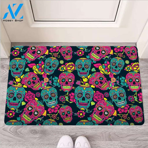 Sugar Skull Print Door Mat