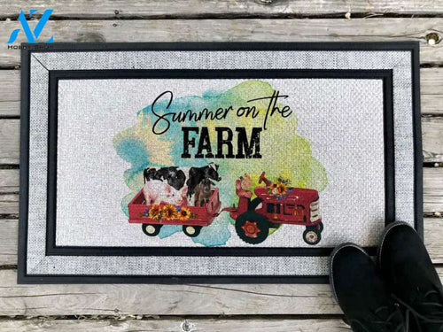 Summer on the Farm Farm Truck Cow Animal Doormat Welcome Mat Farm Rug Farmer House Decor Housewarming Gift Gift for Famer Friend Family Gift for Farm Animal Lovers