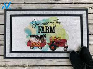 Summer on the Farm Farm Truck Cow Animal Doormat Welcome Mat Farm Rug Farmer House Decor Housewarming Gift Gift for Famer Friend Family Gift for Farm Animal Lovers