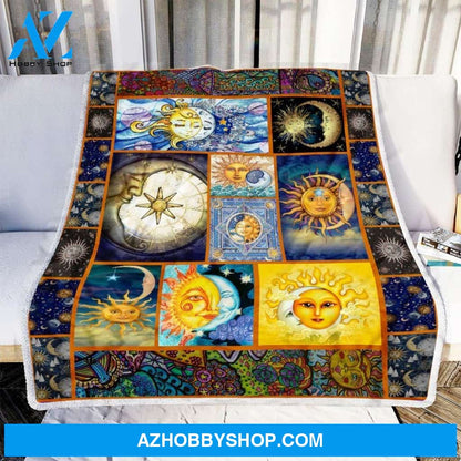 Sun And Moon Hippie Fleece Blanket
