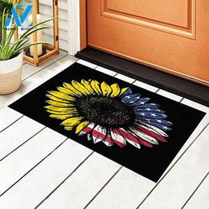 Sunflower American Flag Patriotic Welcome Door Mat Indoor and Outdoor Doormat Warm House Gift Welcome Mat Gift for Friend Family