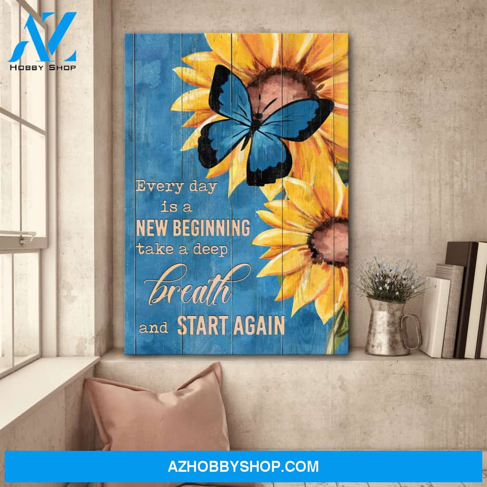 Sunflower and butterfly - Take a deep breath and start again Jesus Portrait Canvas Prints - Wall Art