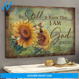 Sunflower and hummingbird - Be still and know that I am God - Jesus Landscape Canvas Prints, Wall Art