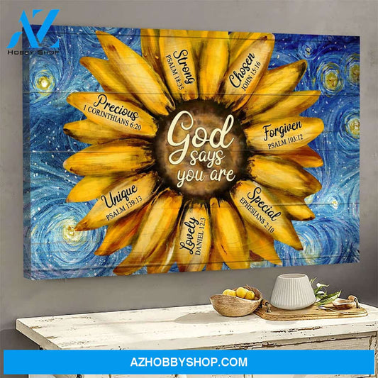 Sunflower and night sky - God says you are - Jesus Landscape Canvas Prints, Wall Art