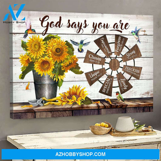 Sunflower and windmill - God says you are - Jesus Landscape Canvas Prints - Wall Art