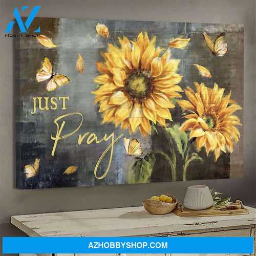 Sunflower and yellow butterfly - Just pray - Jesus Landscape Canvas Prints - Wall Art