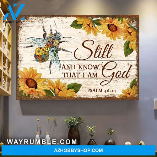 Sunflower - Bee still and know that I am God Landscape Canvas Prints, Wall Art