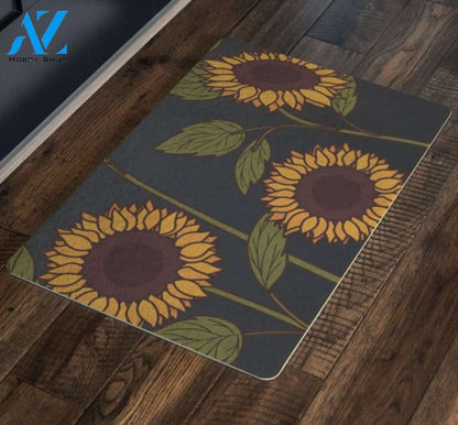 Sunflower Black Background Flower Doormat Indoor And Outdoor Mat Entrance Rug Sweet Home Decor Closing Gift Gift For Friend Family Birthday Floral Lovers Gift Idea