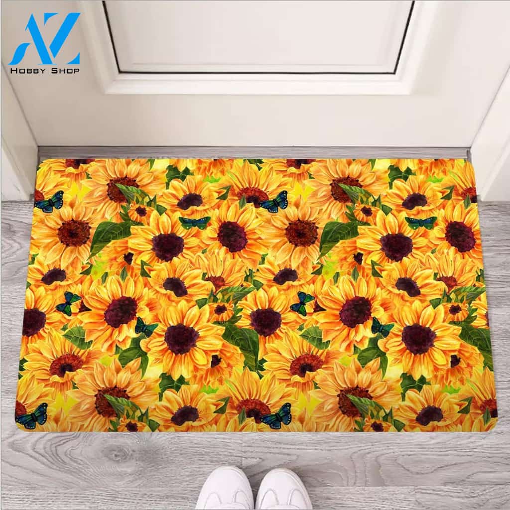 Sunflower Butterfly Door Mat
