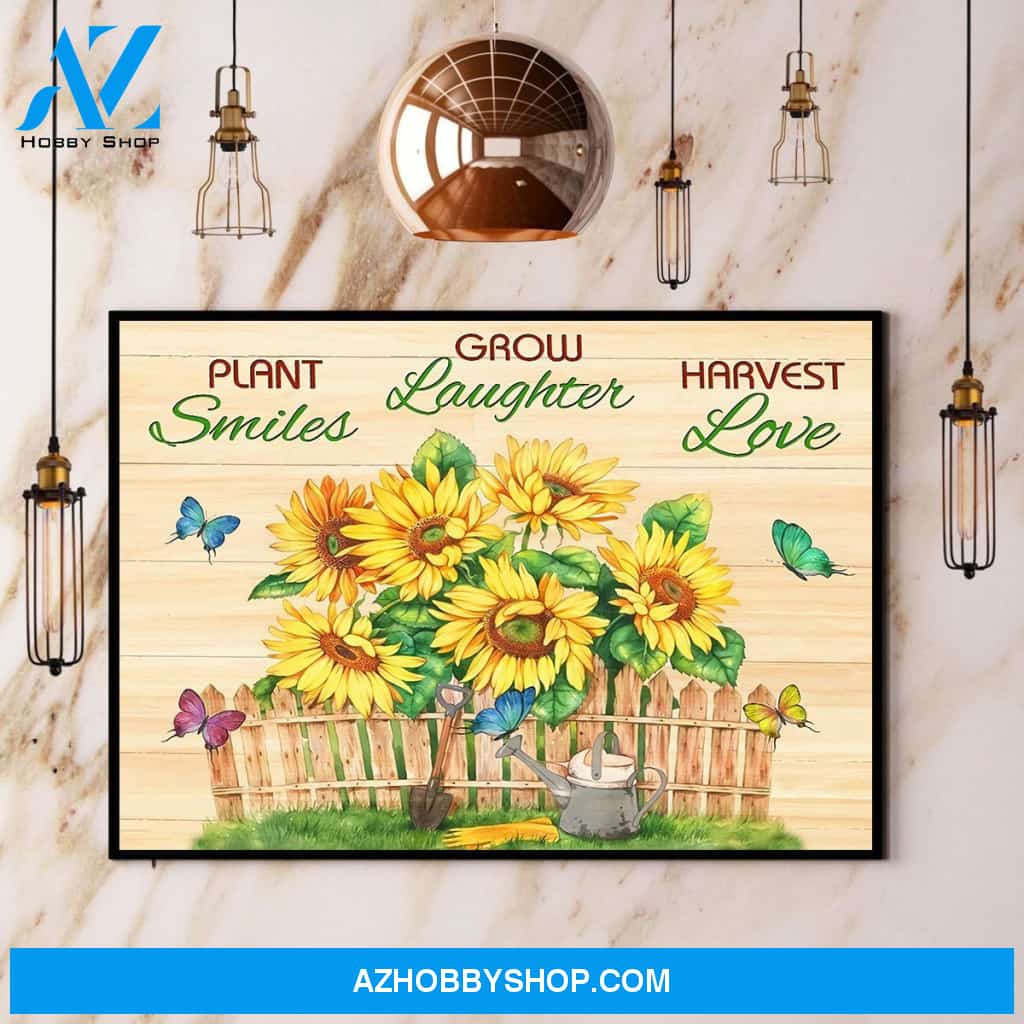 Sunflower Butterfly Plant Smiles Grow Laughter Harvest Love Canvas And Poster, Wall Decor Visual Art