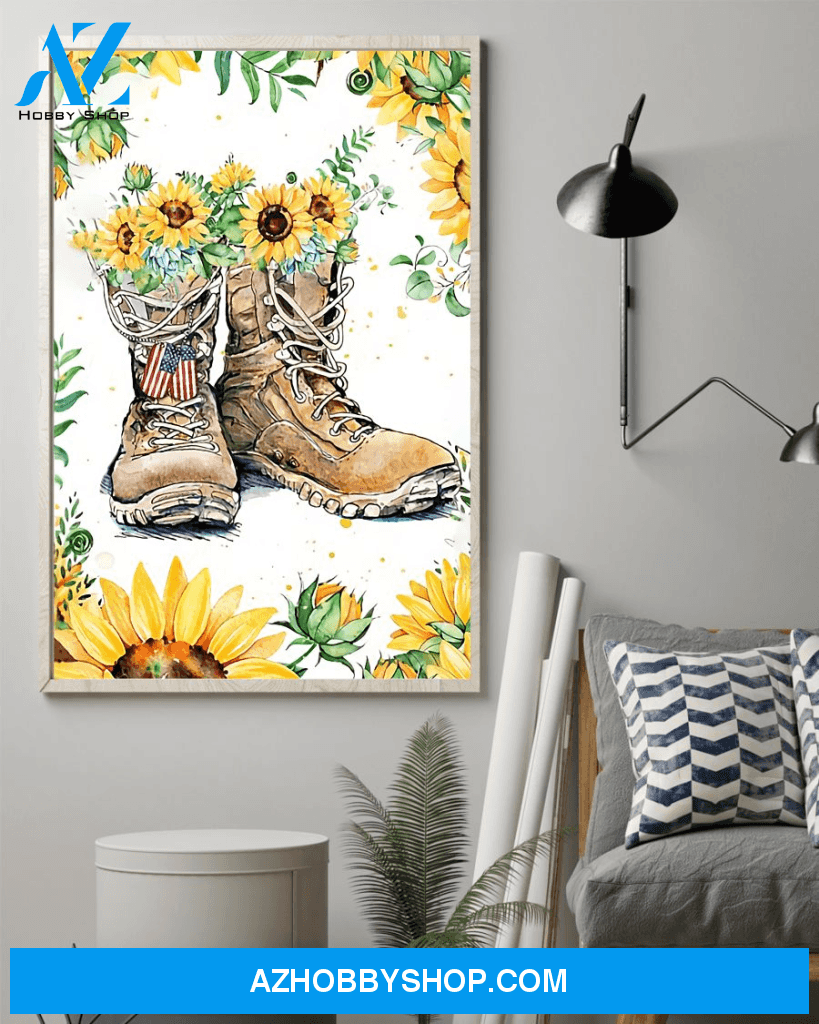 Top #120 Sunflower Combat Boots Veteran Canvas Wall Art, Wall Decor Visual Art