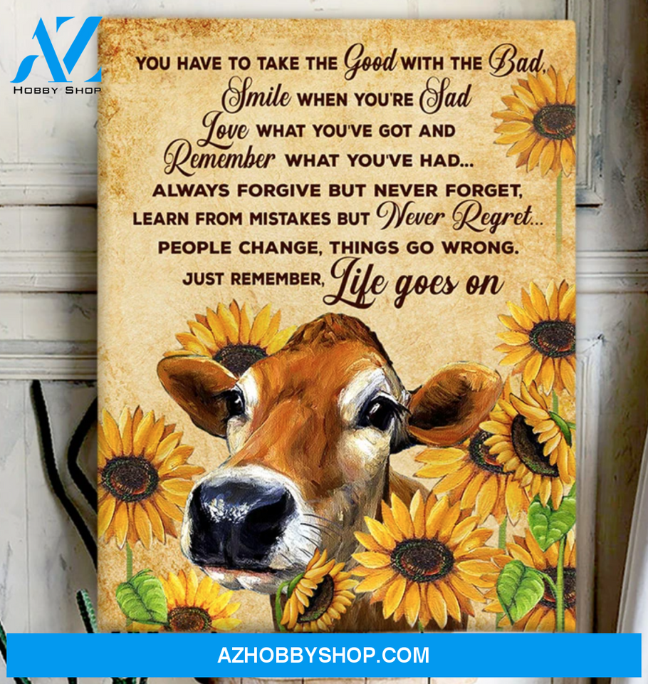 Sunflower Cow Premium Canvas Wall Art, Wall Decor Visual Art