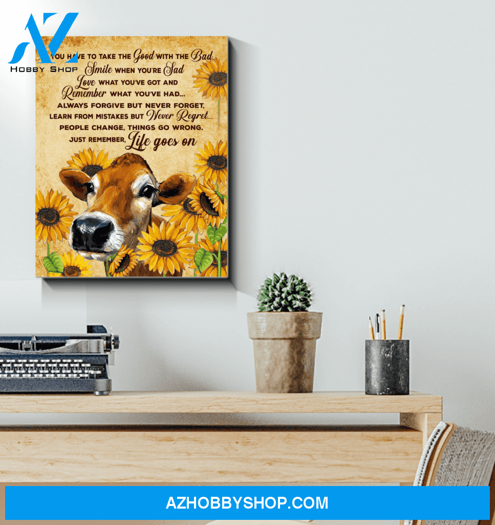 Sunflower Cow Premium Canvas Wall Art, Wall Decor Visual Art
