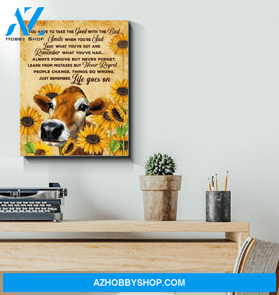 Sunflower Cow Premium Canvas Wall Art, Wall Decor Visual Art
