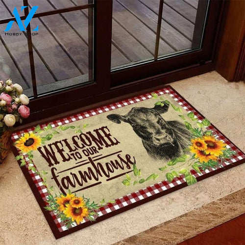 Sunflower Cow Welcome To Our Farmhouse Indoor And Outdoor Doormat Warm House Gift Welcome Mat Birthday Gift For Cow Lovers