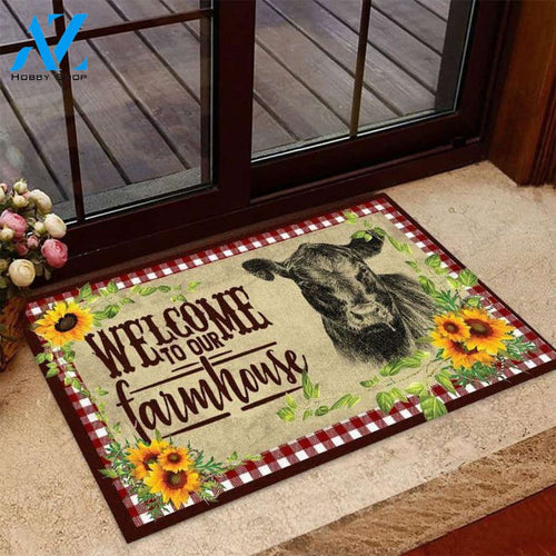 Personalized Name Family House Sunflower Cow Welcome To Our Farmhouse Indoor And Outdoor Doormat Warm House Gift Welcome Mat Birthday Gift For Cow Lovers