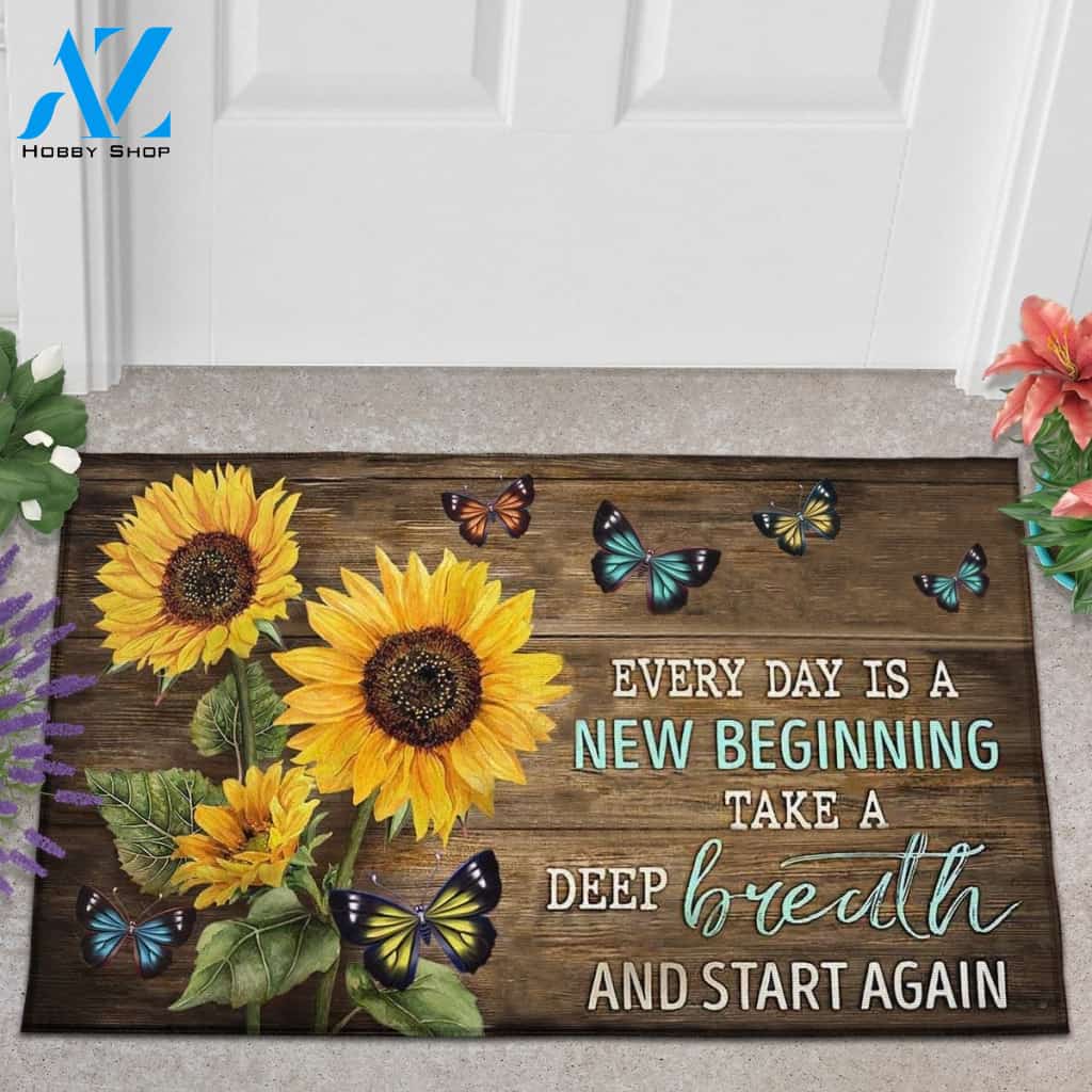 Sunflower Everyday Is A New Beginning Doormat Indoor And Outdoor Mat Entrance Rug Sweet Home Decor Housewarming Gift Gift For Friend Family Stem Feminist