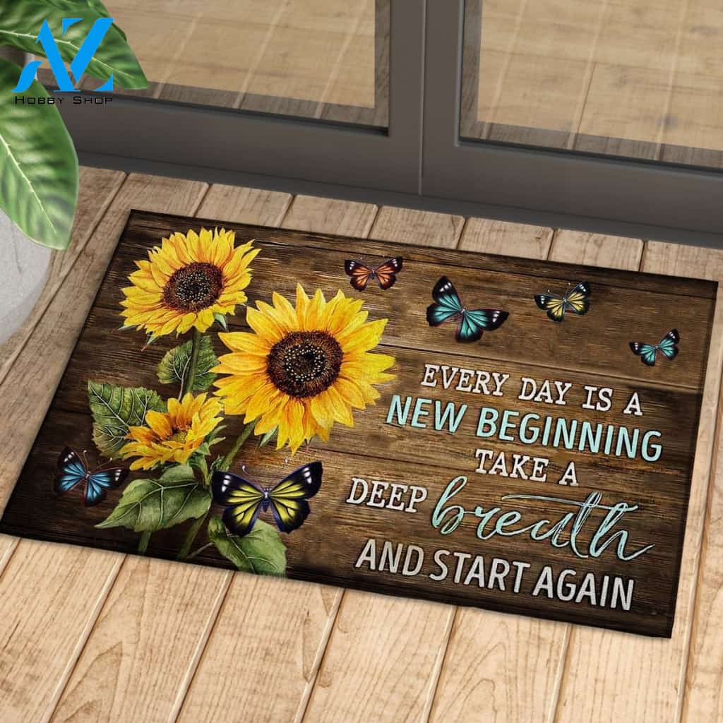 Sunflower Everyday Is A New Beginning Doormat Indoor And Outdoor Mat Entrance Rug Sweet Home Decor Housewarming Gift Gift For Friend Family Stem Feminist